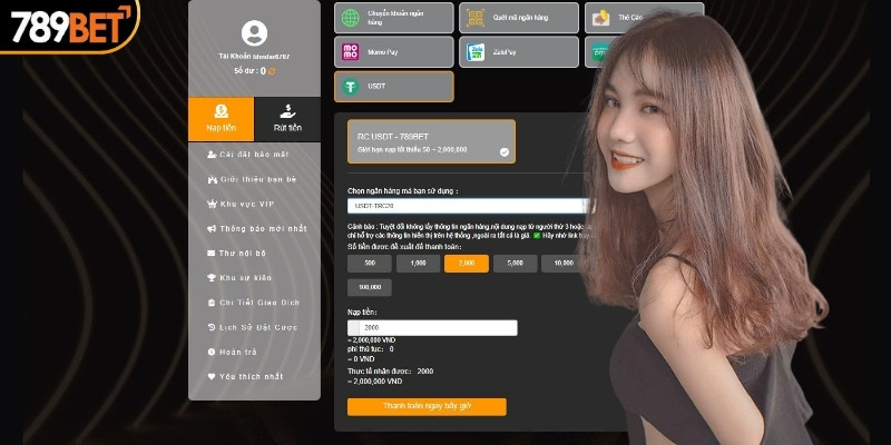 Gửi tiền 789BET qua USDT tiện lợi